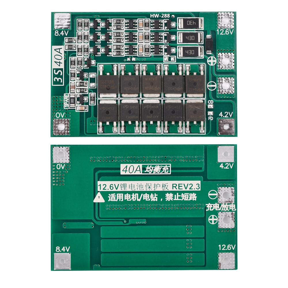 Lithium Battery Protection Board 3S 12V 40A PCB Module with Balanced Charging for 18650 26650 Polymer Batteries