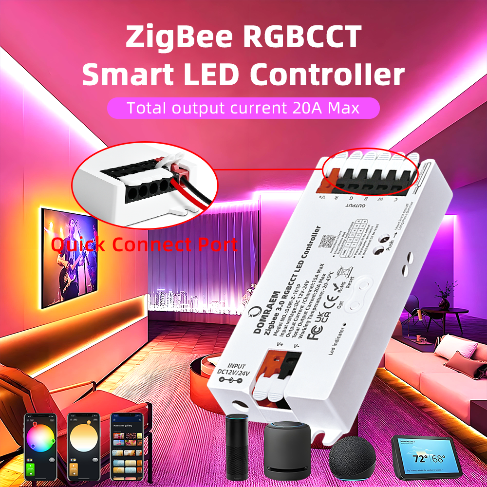 Tuya Zigbee 3.0 LED Controller DC12V 24V Support RGBCCT 6pin PWM LED Strip Dimmable Compatible Echo Plus Tuya SmartThings