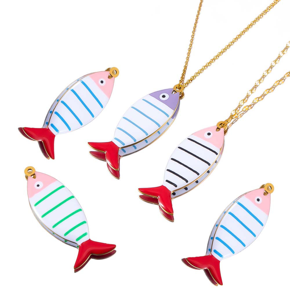 2pcs Stainless Steel Red Fish Tail Enamel Stripe Fish Animal Pendant Base for DIY Earring Necklace Jewelry Findings pen gpt