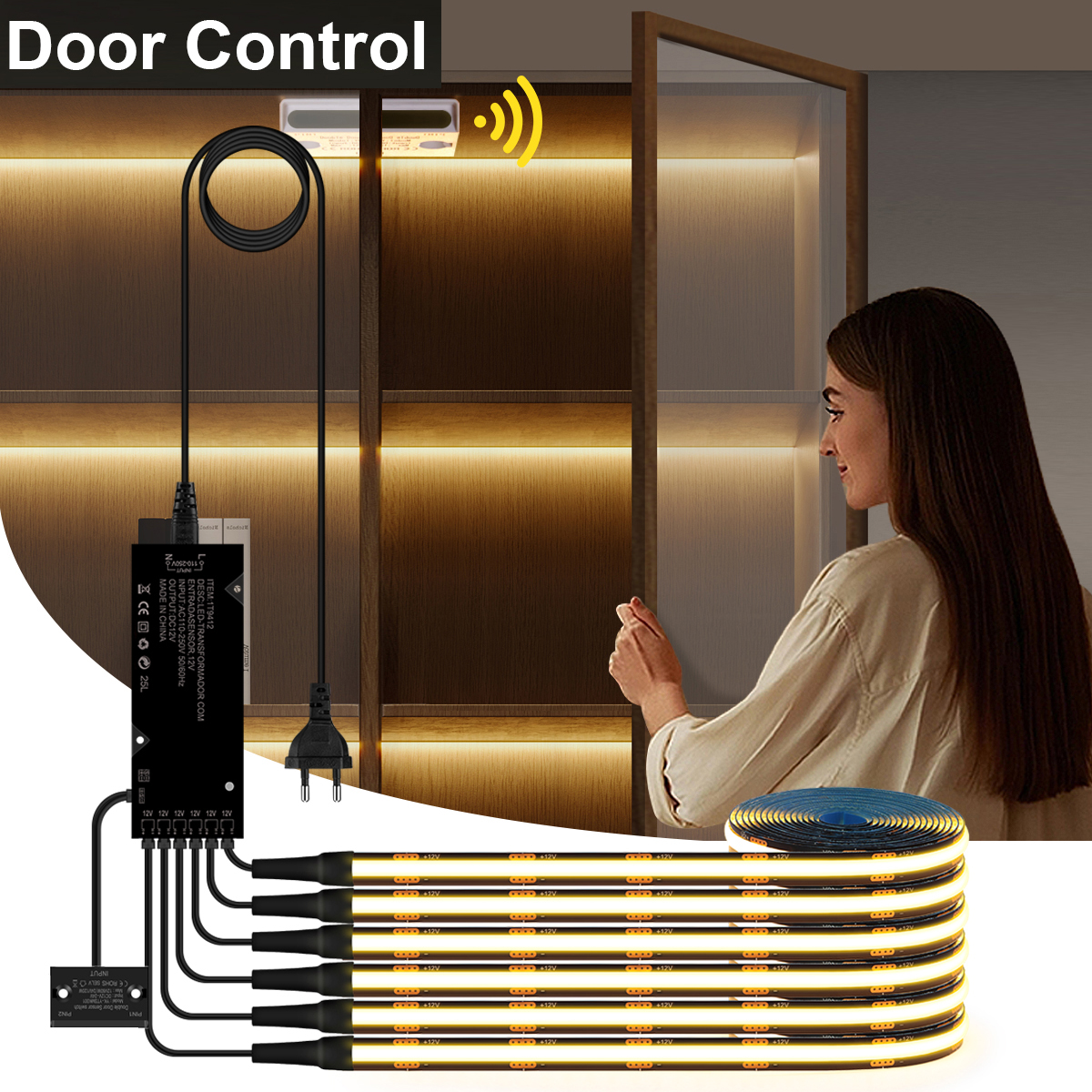 Door Motion Sensor COB Light Smart Switch LED Strip Night Light DIY Black PCB LED Tape Cabinet Wardrobe Lamp Staircase Backlight lightify