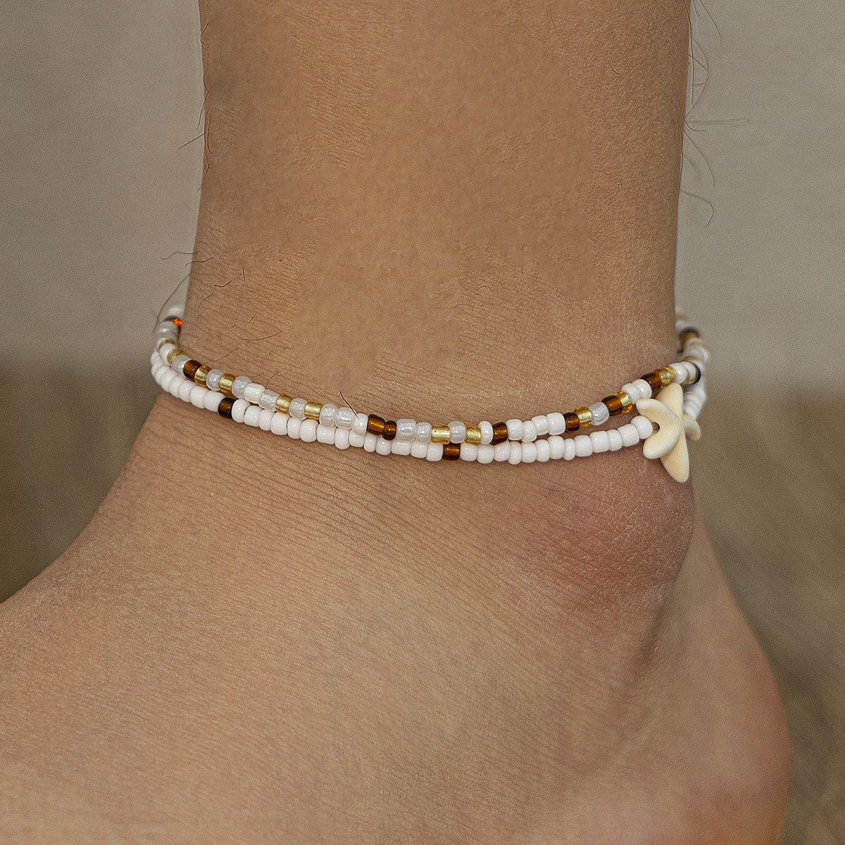 PuRui 2 pcs Sets Beaded Anklets For Women White Acrylic Starfish Ankle Chain Girls Csaual Accessories New In For Beach Party