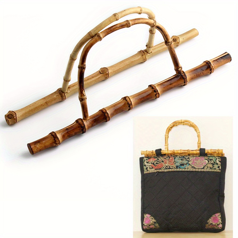 2PCS Charcoal Bamboo Woven Bag Handle Handle D-Shaped Semi-circular Natural Bamboo Handbag Knitted Bag Handle DIY Wallet Making