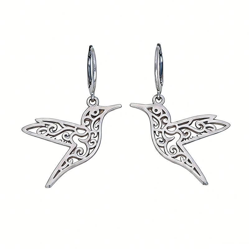 Hollow Hummingbird Bird Pendant Earrings Women Stainless Steel Small Hoop Earrings