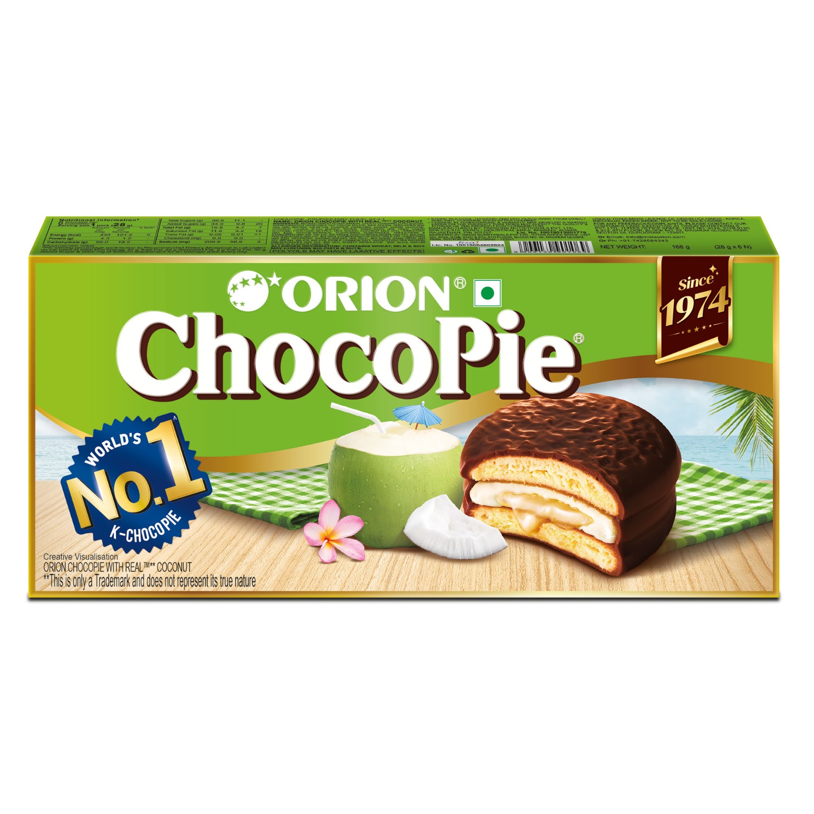 ORION Coconut Choco Pie | Centre-filled Chocolate Biscuit 1Box, 6Packs Inside Box (28g each) - image 1