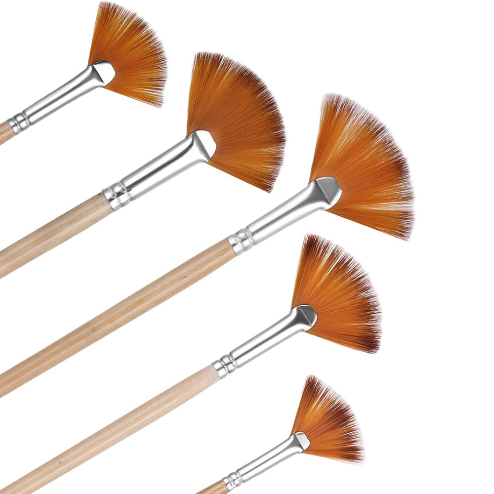 5pcs Paint Brushes Set Fan Brushes Acrylic Paint Brushes Oil Painting Brushes with Nylon Hair Short Wood Handle Painting Brush