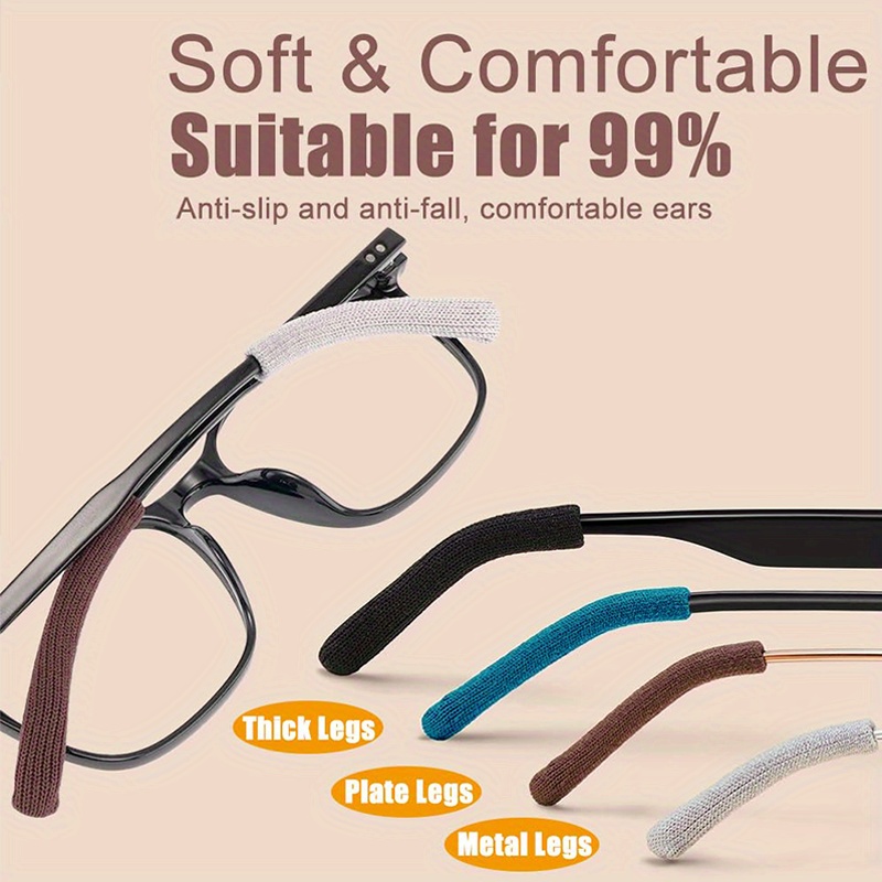 2 Pairs Eye Glasses Ear Grippers Soft Knit Glasses Arm Cushion for Glasses Behind Ear Anti Slip Eye Glass Ear Grips Ear Pads