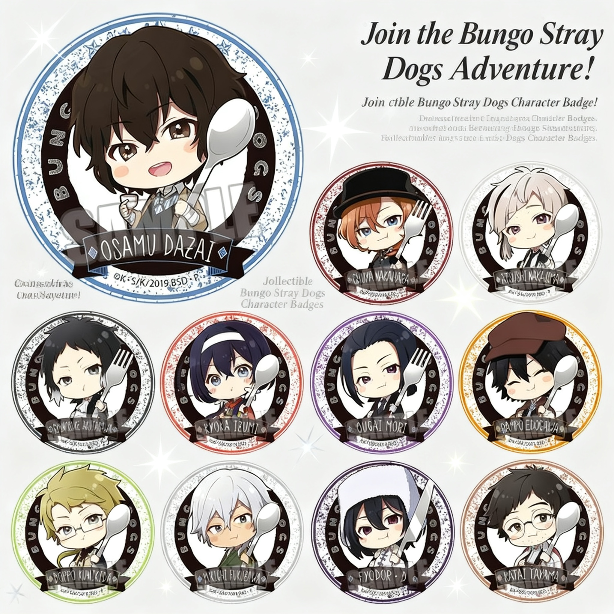 Anime Badge Bungou Stray Dogs Dazai Osamu Mori Ougai Taniyama Kafuu Nakahara Chuya Anime Pins 01