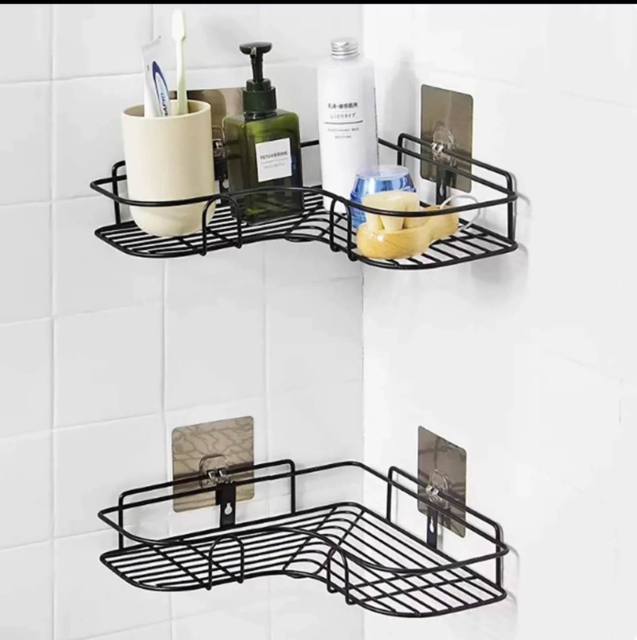 Self-Adhesive Metal Bathroom Corner Rack Stainless Steel Shelf Organizer
