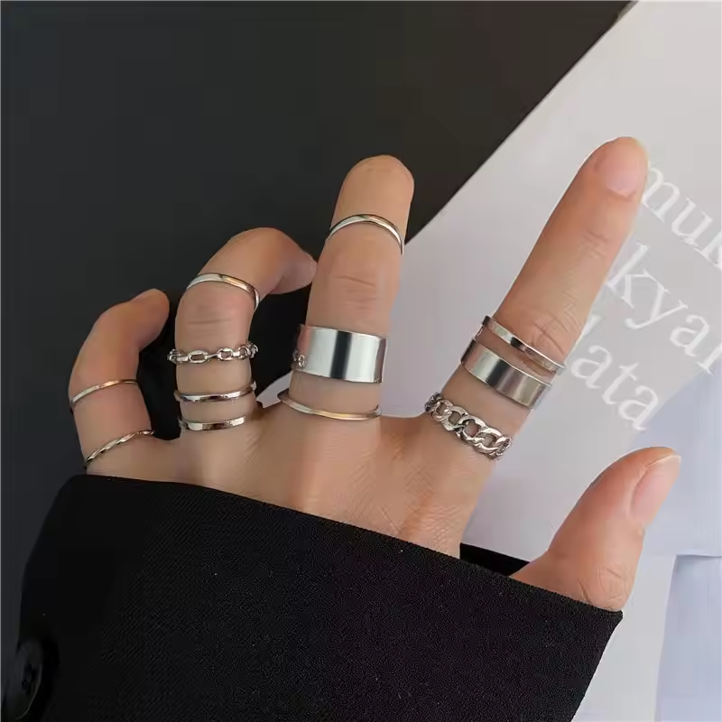 7/10 Pcs Minimalist Ring Sets For Women Men Punk Chain Finger Tail Rings Gold Silver Color Wide Ring Personality Jewelry 2026