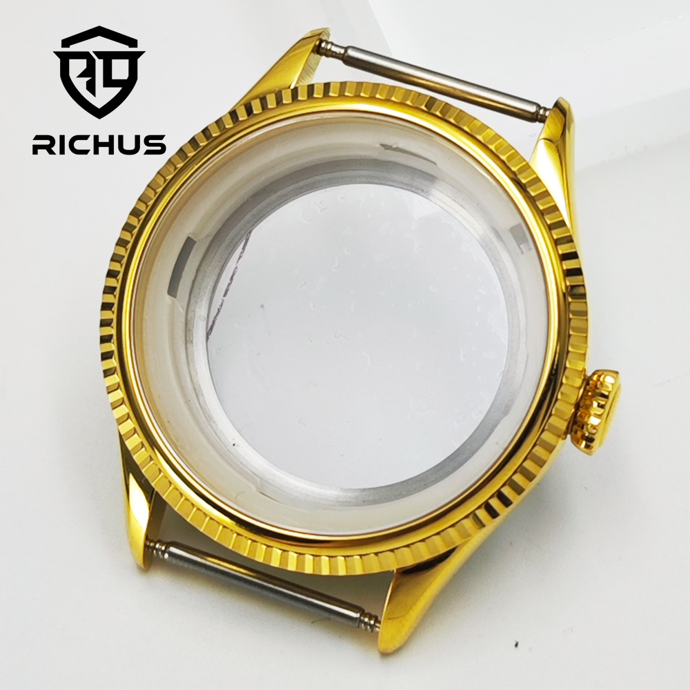 RICHUS NH35 Watch Case 39mm Silver Stainless Steel Watch Case Sapphire Glass Fit NH34 NH35 NH36 NH38 Movement Watch Accessories