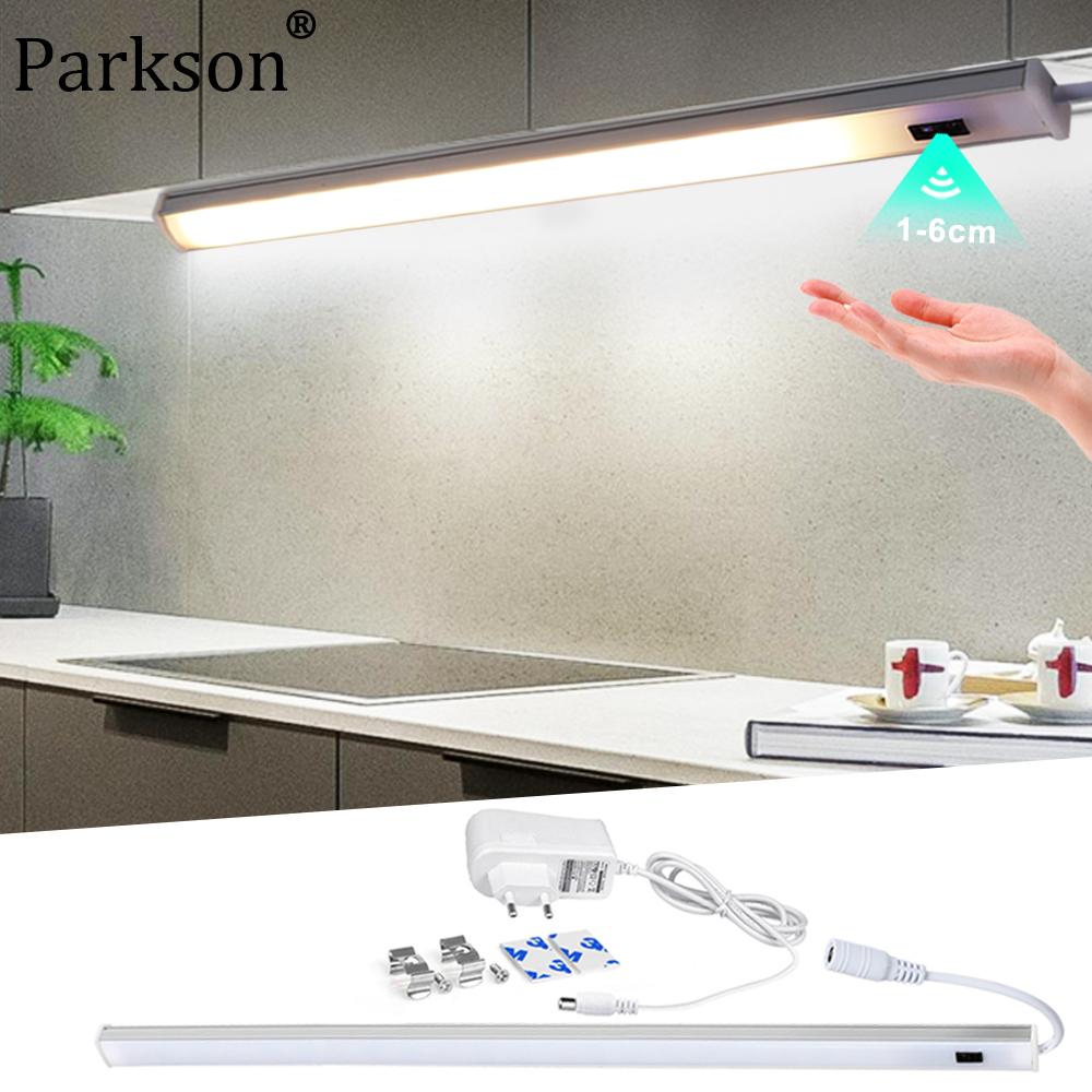 LED Under Kitchen Cabinet Light Bedroom Wardrobe Closet Smart Sensor Night Lamp DC 12V 30/40/50cm Hand Sweep Switch Lamp EU Plug