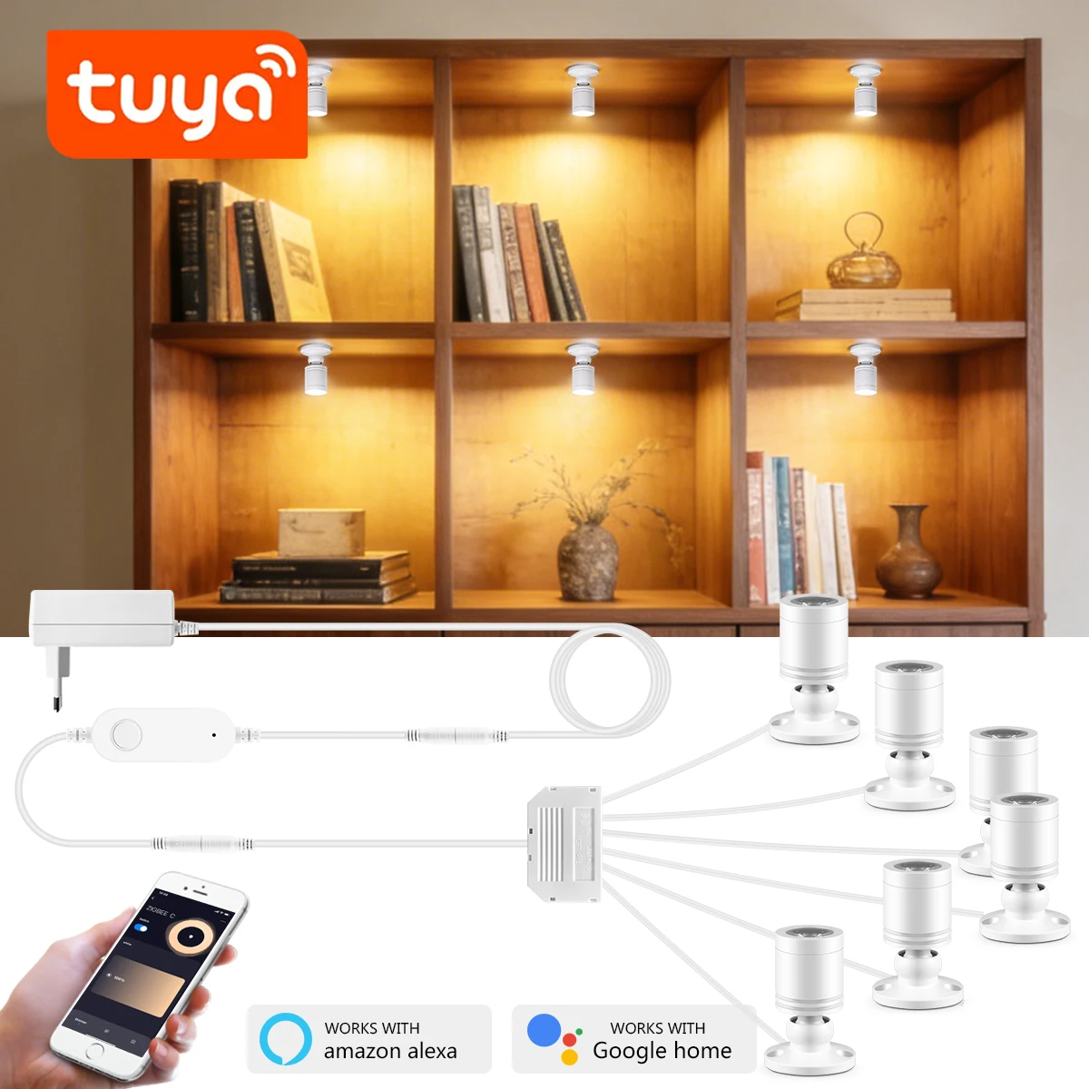 Smart TUYA Mini LED Spotlights 1-6PCS Group Lighting Support Alexa Home APP Voice Control 45° Adjustable lightify