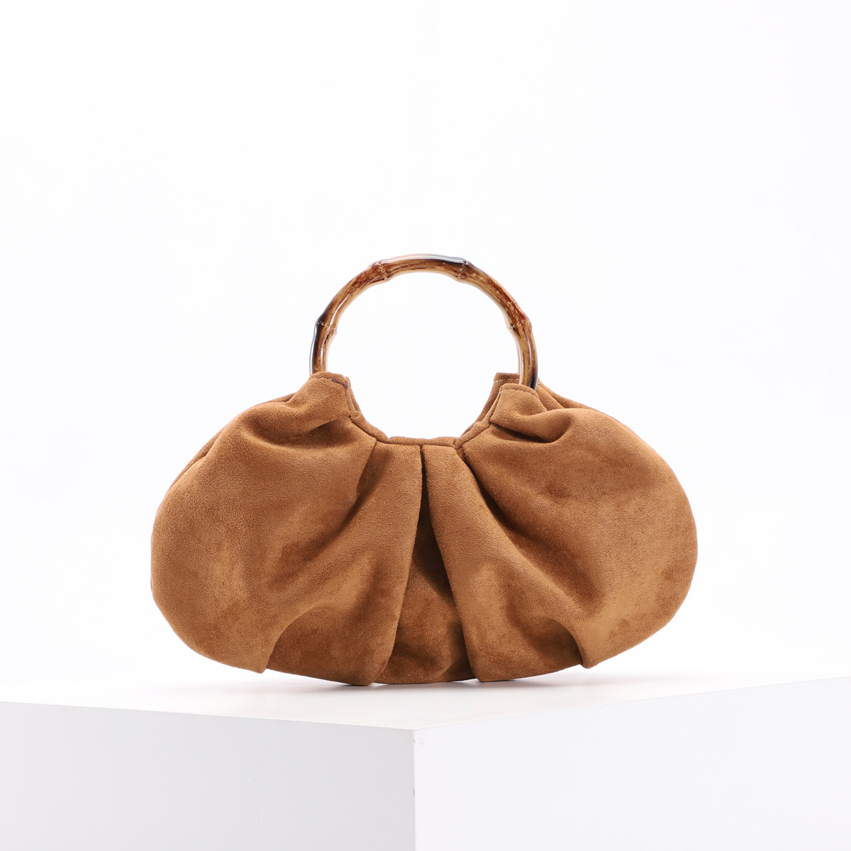 Retro Minimalist Suede Bamboo-Weave Handbag Fashionable Pleated Design Women's Bag Trendy Textured Luxury Magnetic Clasp Tote