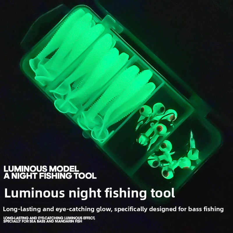 Luminous Fishing Night Hook Fish Tackle Set Screw Lure T-Tail Soft Bait Glow Jig Heads - for Mandarin Fish Bass Jig Head Hooks