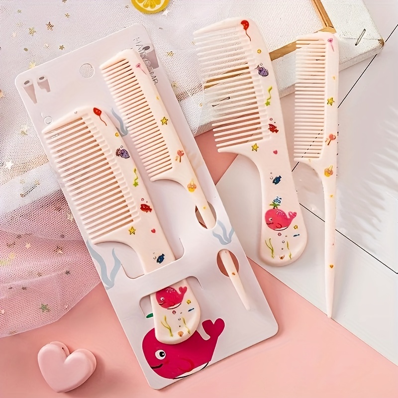 Fashion hair comb set - portable anti-static plastic comb with cute patterns, suitable for daily and travel use