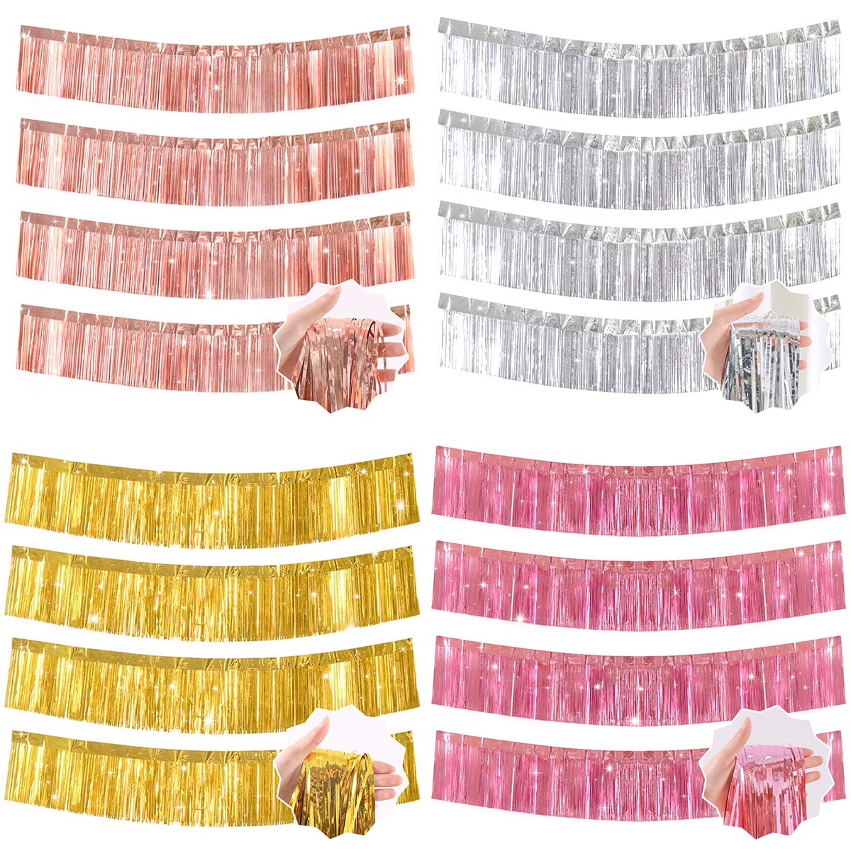 3M Foil Fringe Garland Glitter Metallic Tinsel Streamers Banner Hanging for Birthday Wedding Party Wall Backdrop Decor