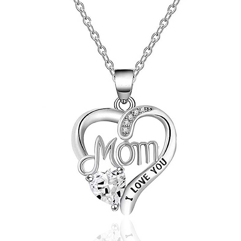 Huitan Romantic Heart Pendant Necklace for Mom Elegant Accessories Inlaid Bright Cubic Zirconia Love Mother's Day Jewelry
