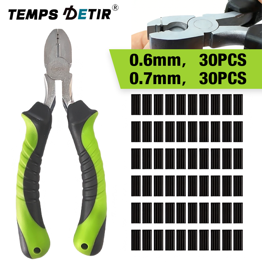 Multi-Functional Fishing Pliers, Fishing Line Crimping Pliers, Chod Hook Remover, Includes 30 0.6mm and 30 0.7mm Crimping Rings