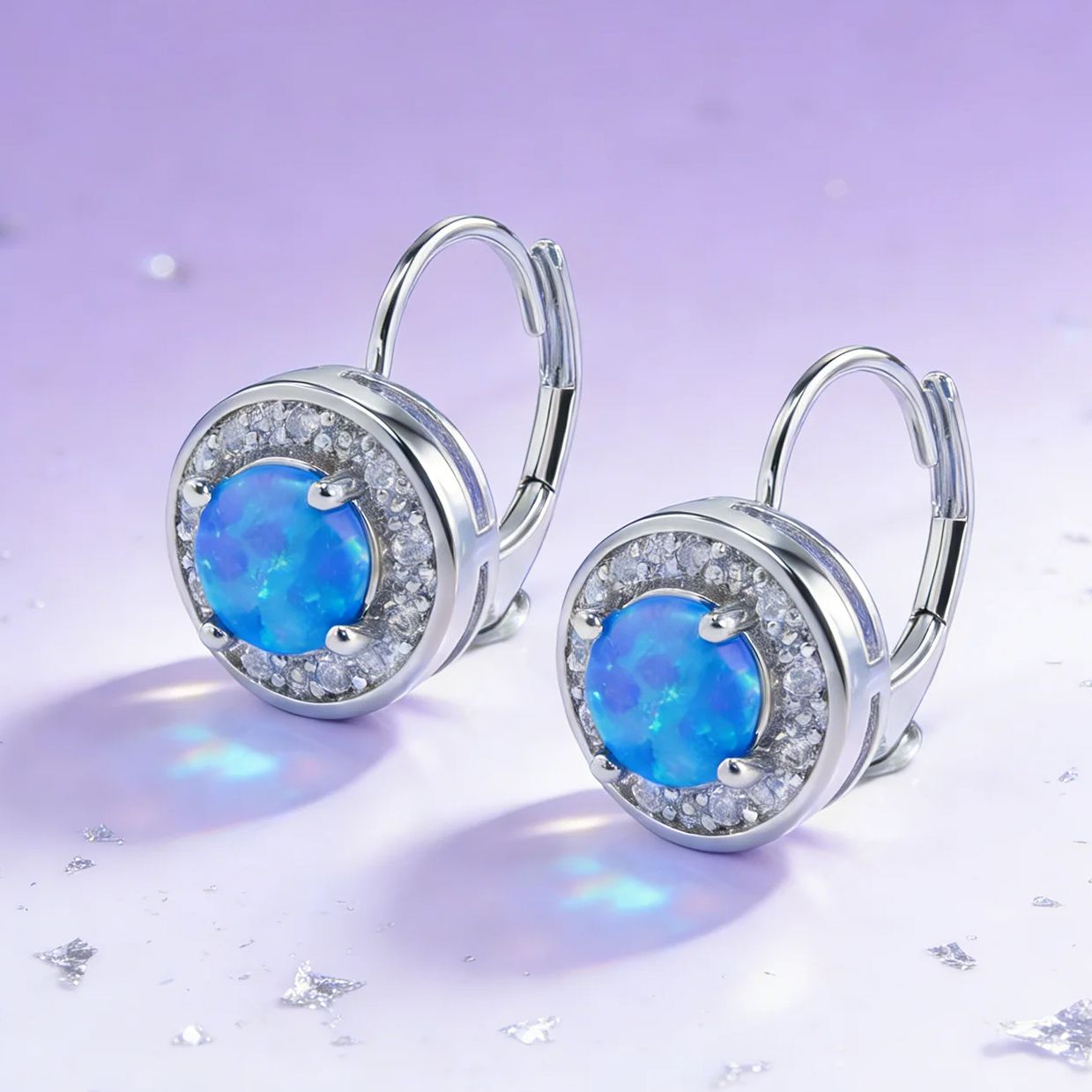 Hypoallergenic & Stylish Elegant White Zirconia Blue Opal Drop Dangle Earrings,Perfect Birthday Evening Jewelry for Her