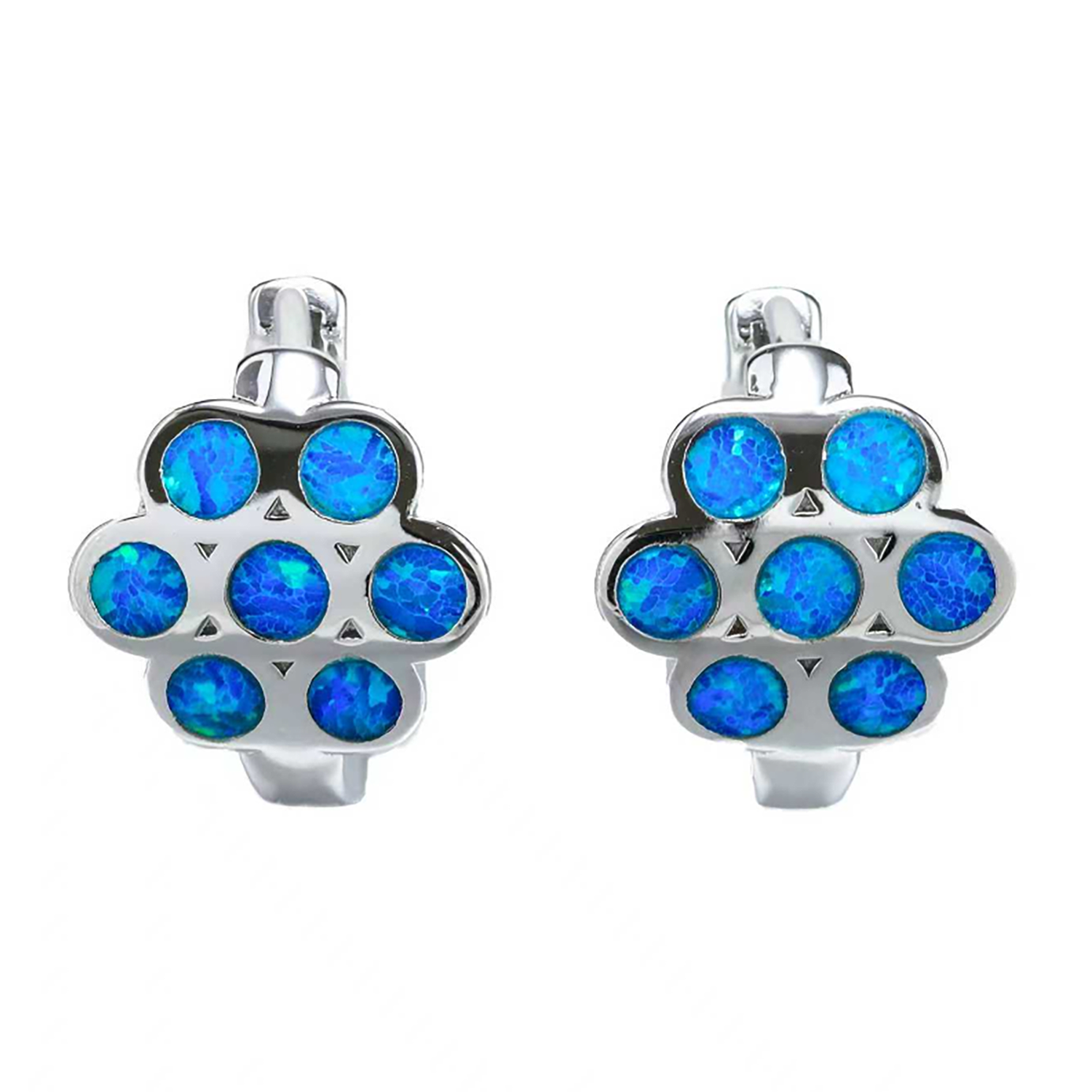 Stacked Cloud Blue Opal Earrings,White K Plated Dangle Earrings with Iridescent Opals,Hypoallergenic Modern Minimalist Jewelry