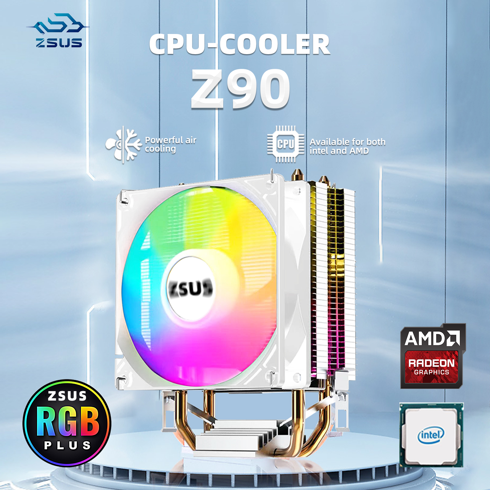 ZSUS CPU Cooler 2 Heat Pipes 3PIN PWM Silent PC Radiator Cooling Rgb Fan For Intel 1700 1150 1155 1156 1366 AM2/AM3/AM4 AMD