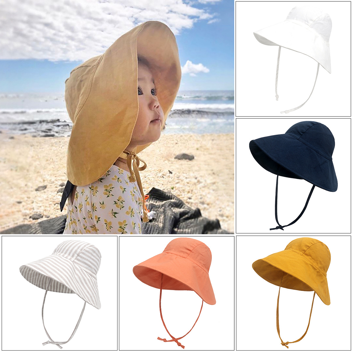 Kids Adjustable Sun Protection Breathable Daily Leisure Bucket Hat Outdoor large brim basin cap cotton and linen breathable suns