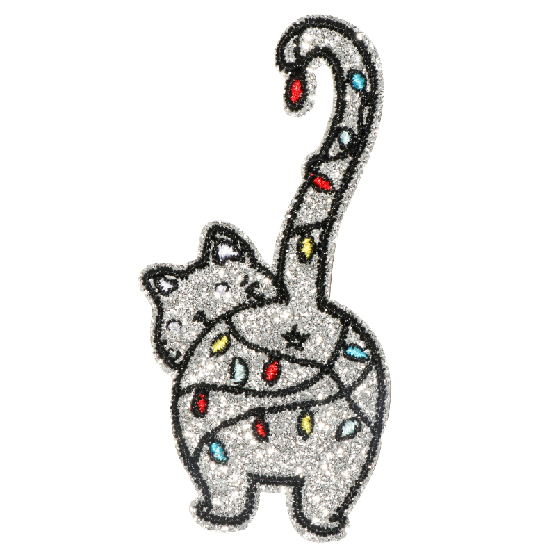 1PC Bling Bling Cat With Colored Lights Embroidered Patch Iron On Sew On Patches For Clothing Cap Bag Jacket DIY Cute Badge