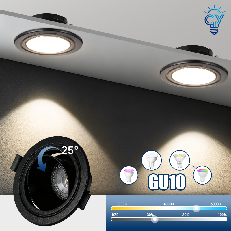 Led Downlight Recessed 25W Ceiling Spotlight Replace GU10 Bulb Panel Light For Living Room Bedroom Kitchen Round Indoor Flex 45°