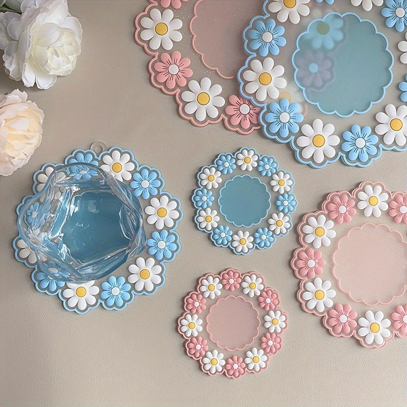 1pc High temperature resistant and heat-insulating coaster, silicone waterproof soft coaster, floral heat-insulating mat