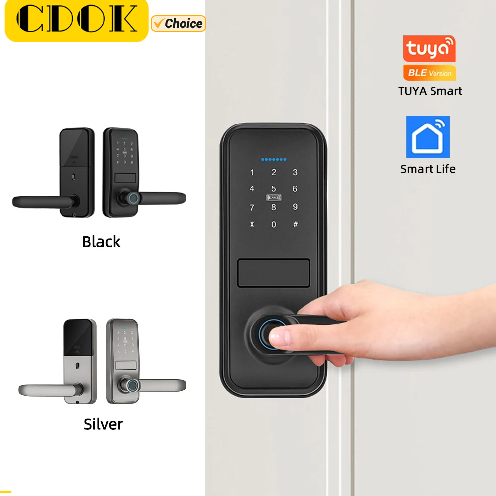Smart Home Door Lock - Electronic Digital Lock with Biometric Fingerprint Reader Smart Card Password Key & Tuya App Control