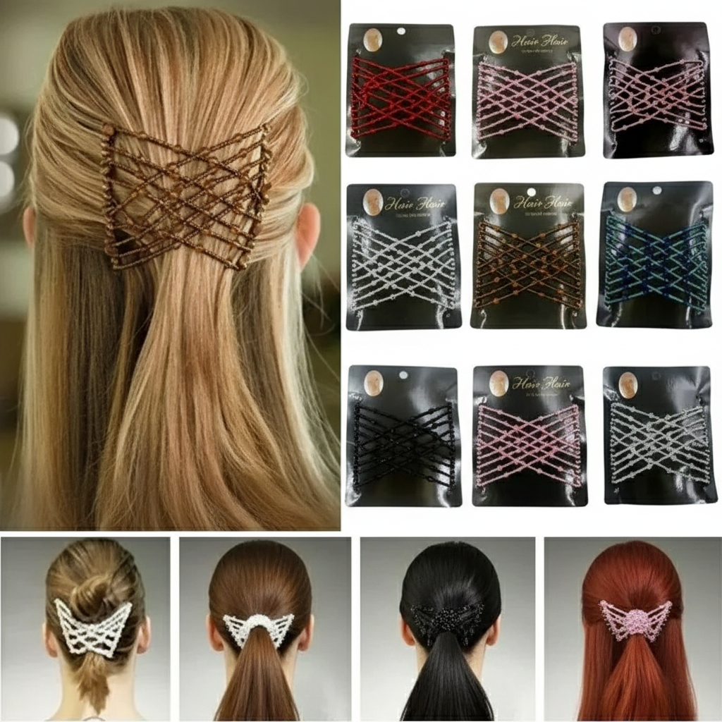 1Pc Women Hair Styling Tools Elastic Crystal Beaded Hair Comb Clip Magic Hair Accessory