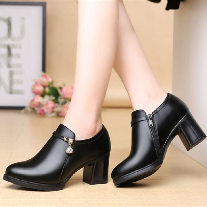 Botas Femininas Women Classic Round Toe High Quality Black Patent Leather Autumn & Winter High Heel Ankle Boots Red Shoes A234