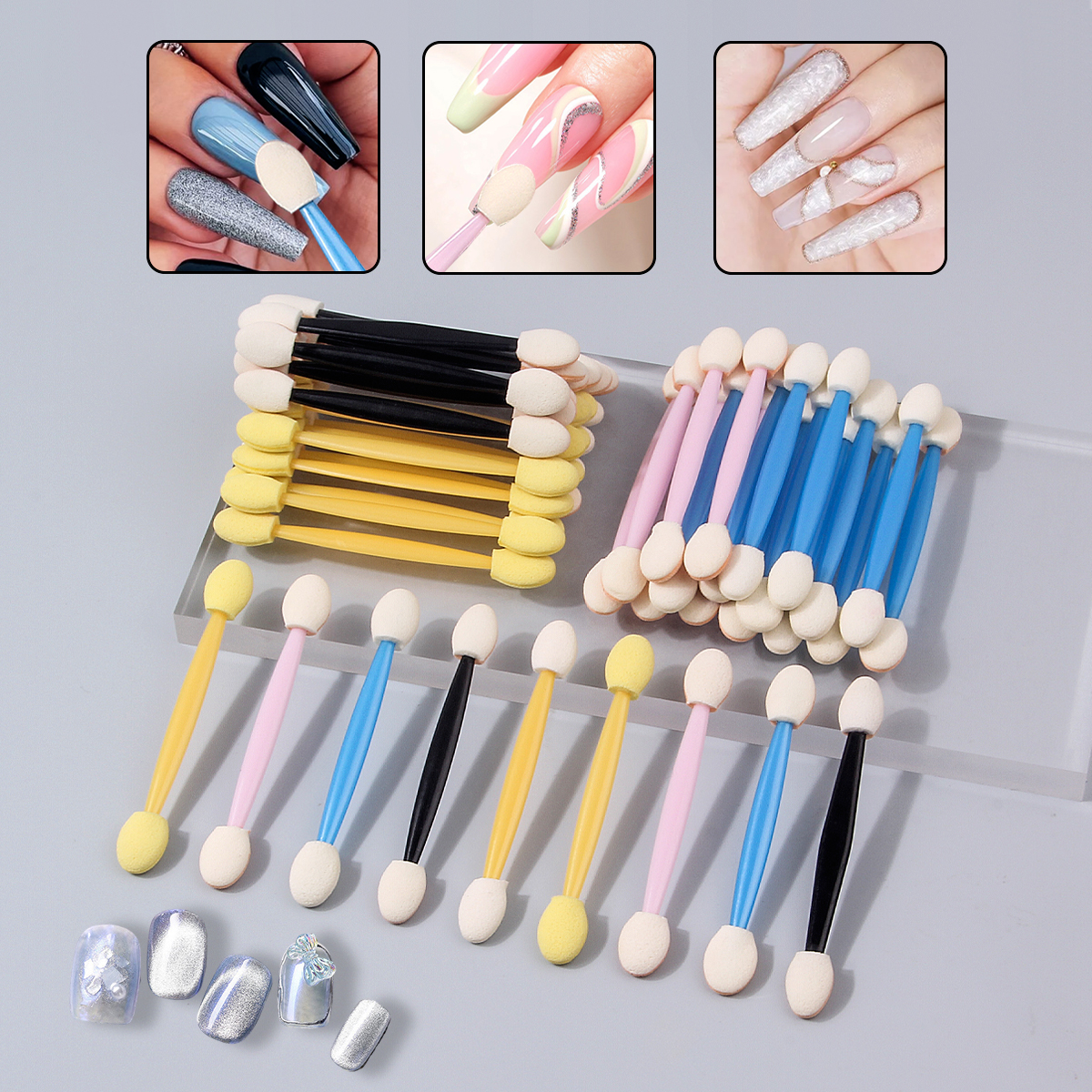 50PCS Dual-Ended Eyeshadow Brush Set, Color-Tip Sponge Applicators for Blending/Detail, Travel-Friendly Cosmetic Tools for Women