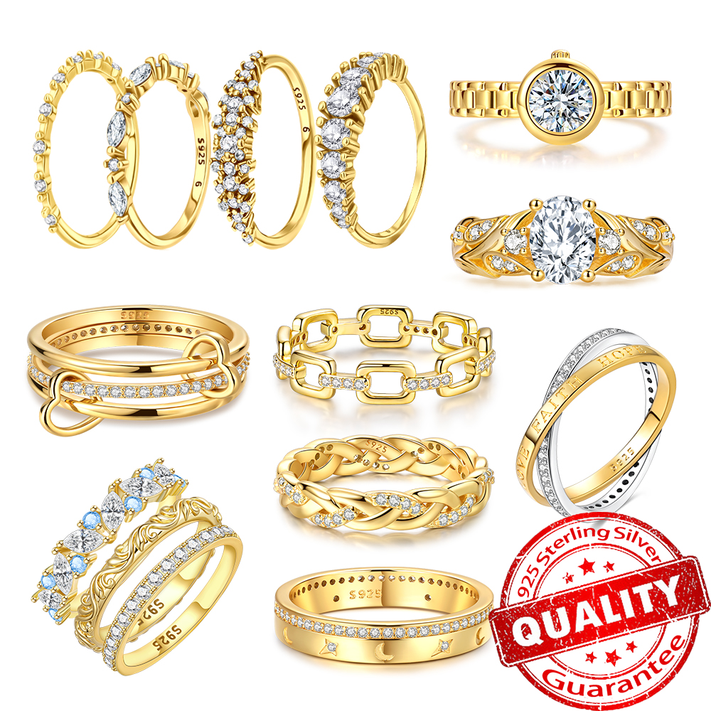 Gold Series 925 Sterling Silver Bow-Shaped Heart-Shaped Three-Strand Watch and Star-Moon Ring Exquisite Party