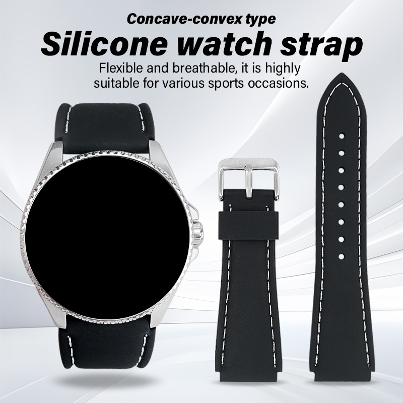 Durable Black Silicone Watch Strap, Sports Watch Strap 18mm 20mm 22mm 24mm, Convex Edge Stitched Strap, Business Watch Strap | Fashionable Watch Accessories