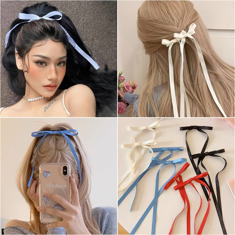 2pcs 2024 New Cute Ribbon Bow Headband Long Tassel Hair Clip Women's Hair Accessories Girls Party Headwear Side Clips