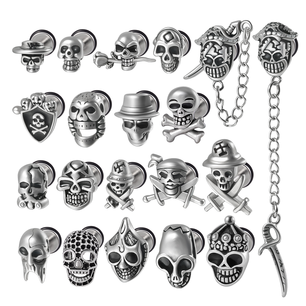 1PC Surgical Steel Skull Unisex Ear Stud Demon Skeleton Earrings Men/Women Hiphop Style Prevent Allergy Ear Piercing Jewelry