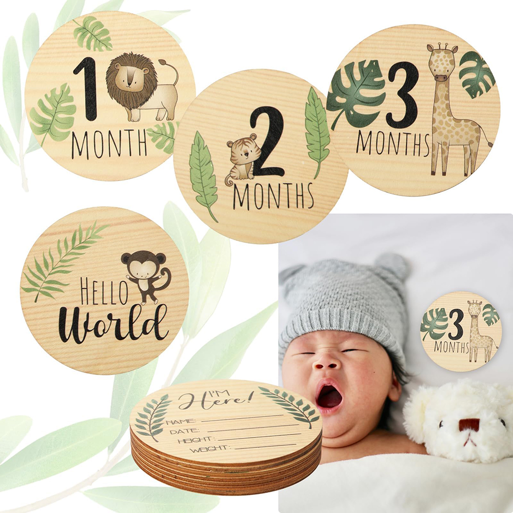 7PCS Newborn Photography Props Wooden Monthly Milestone Cards Baby Shower for Boys and Girls Photography Accessories