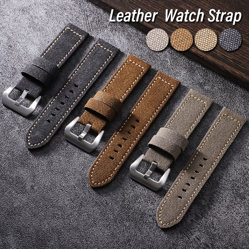 Vintage Canvas Watch Band 20mm 22mm 24mm Breathable Sailcloth Leather Strap for Panerai for Smart Watches Replacement Wristband