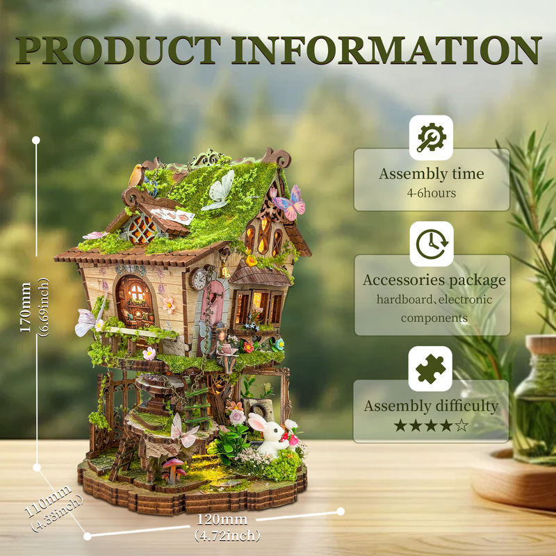 Wooden Diy Rowan'S Treehouse Doll Houses Figurines With Light Miniatures Assembled Casa For Home Decor Friends Birthday