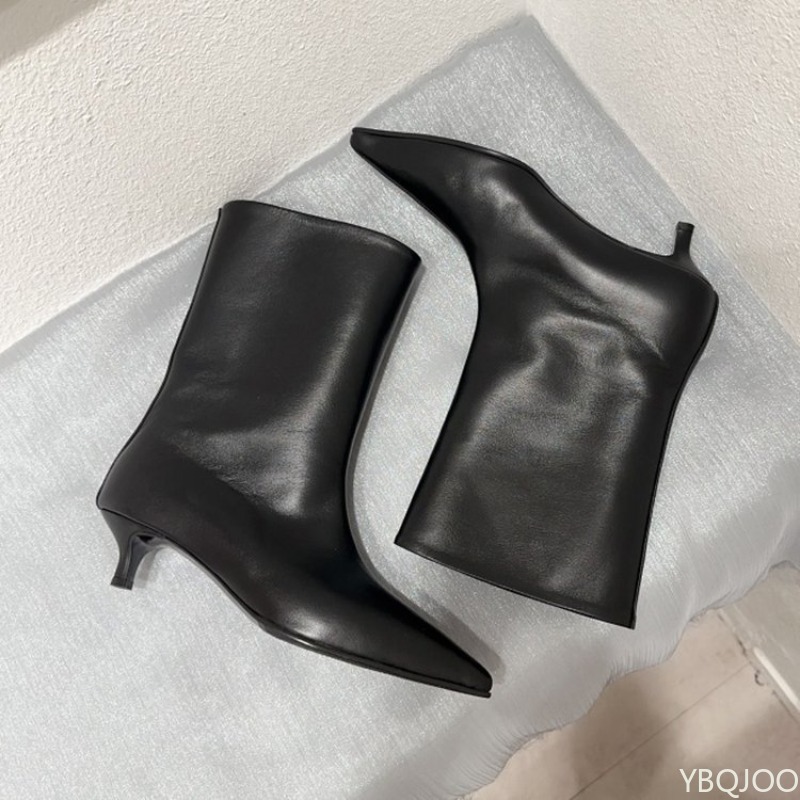 Autumn and Winter Fashion New Pointed Cat Heel Short Boots for Women Low Heel Slim Heel Retro Wide Mouth Women's Mid Cut Boots