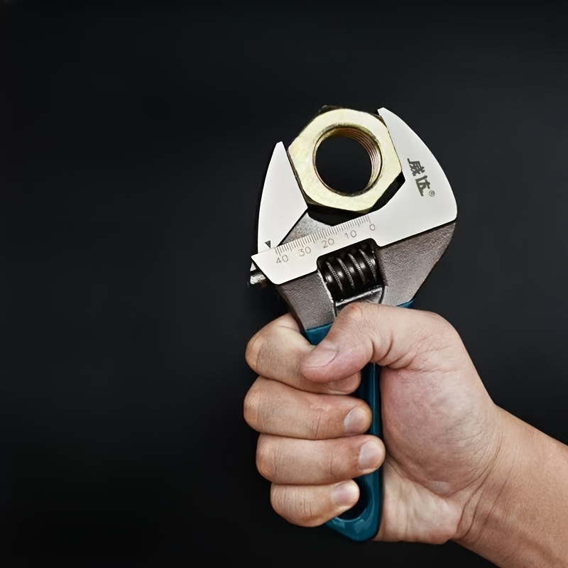 1pc 4.6-Inch Adjustable Wrench - Wide Jaw, Short Handle Mini Wrench with Laser-Engraved Markings and Grip - Durable Metal