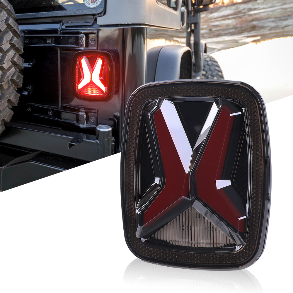 Car Rear LED Tail Lights For Jeep Wrangler CJ TJ YJ 1998-2006 Universal "X"Shape Design Smoked 12v Drl Modified Brake Tail lamp
