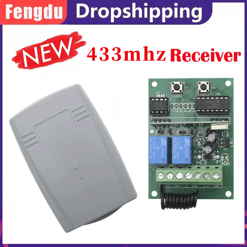 Fit for Fixed Rolling Code Multi Brand Garage Door Opener Gate Receiver 2CH Controller Switch