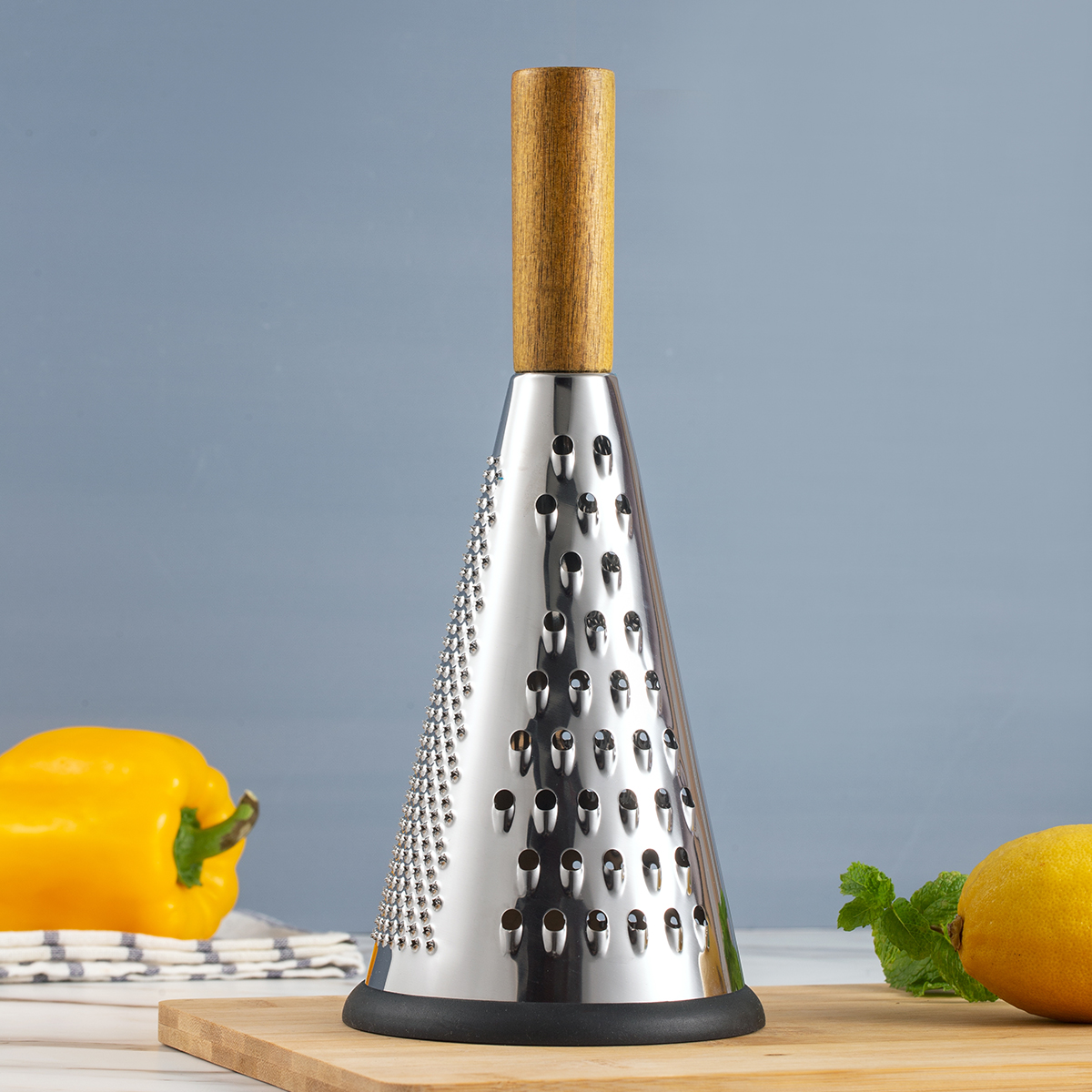 1PC-Vertical Stainless Steel Conical Triangular Vegetable Cheese Grater with Wooden Handle Multifunctional Shredder