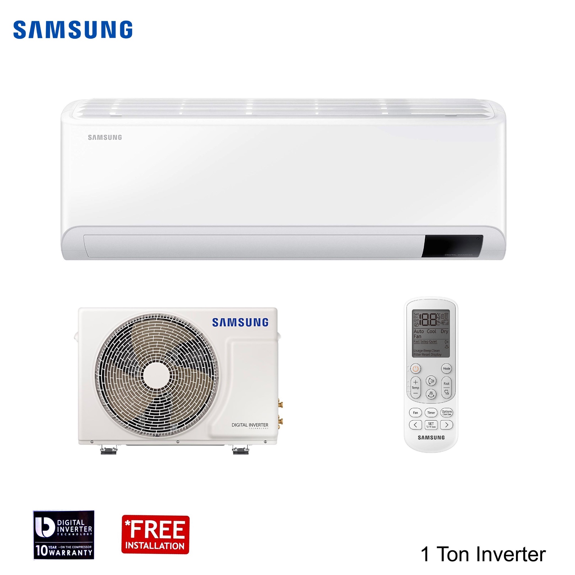 SAMSUNG AR12TSHZRWKNRC - 1.0 Ton Inverter Split Air Conditioner (Copper, White)