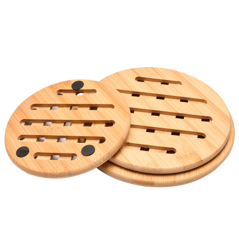 1 Pc Round Bamboo Kitchen Heat Insulation Pads 19.5/15CM Natural Bamboo Mat for Hot Dishes/Pot/Bowl/Teapot/Hot Pot Holders