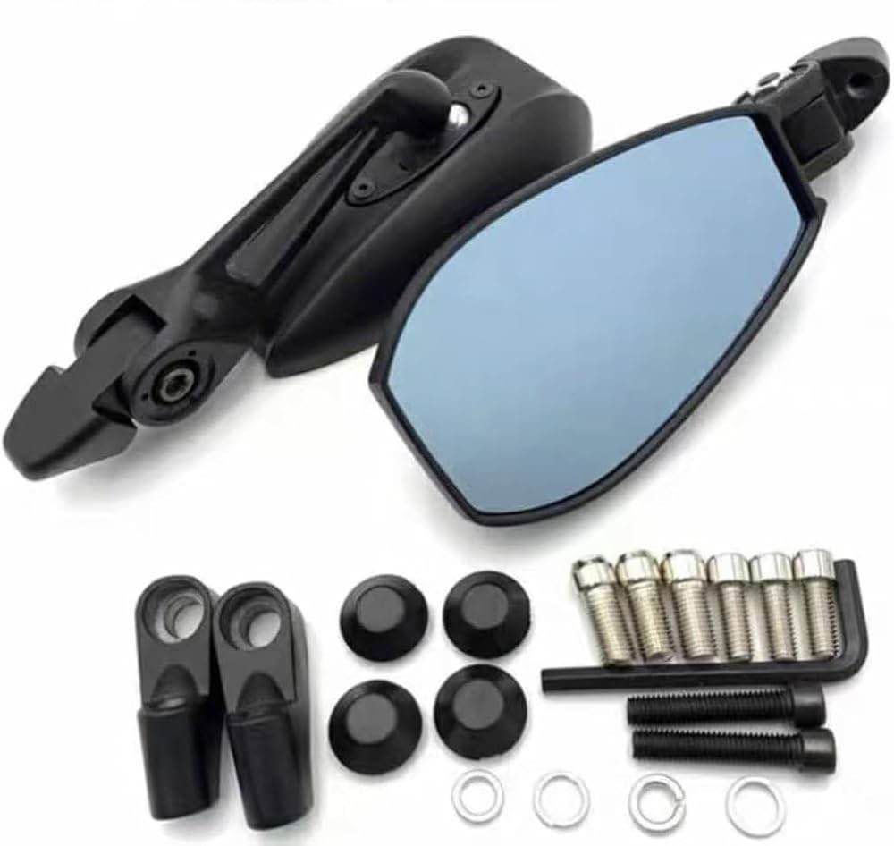 Universal CNC Aluminum Motorcycle Side Rearview Mirrors HD Blue Anti-Glare Mirror Motorcycles Rear View Mirror Motor cycle Wide Angle Adjustable (NEPOLIAN MIRRON)