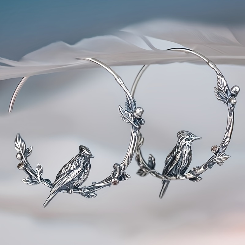 Vintage Animal Bird Leaf Round Women Earrings Silver Color Drop Earrings for Women Gift Jewelry