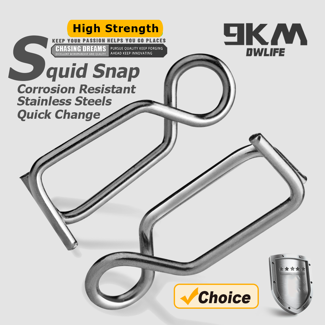 9KM 50Pcs 10mm Squid Snap Pearl Tataki Quick Change Clip Squid Jig Prawn Snap Stainless Steel Saltwater Lure Connector